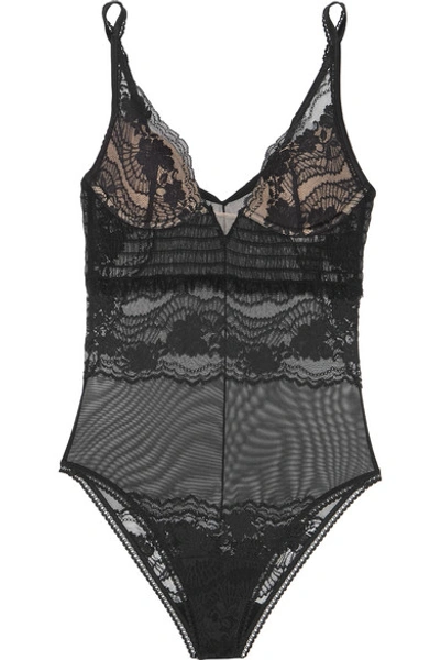 Shop La Perla Lapis Lace Underwired Stretch-leavers Lace And Tulle Bodysuit In Black