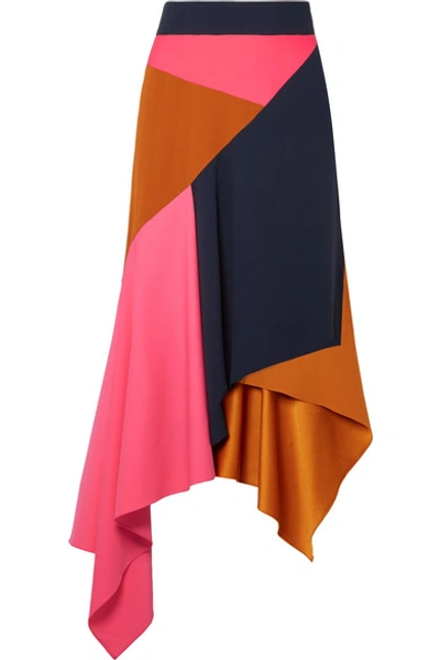 Shop Peter Pilotto Asymmetric Paneled Cady And Wool-blend Skirt In Camel