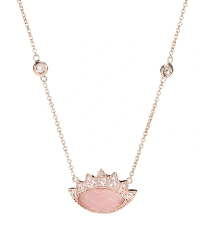 Shop Jacquie Aiche Eyelash Rose Quartz And 14kt Gold Necklace In Pink