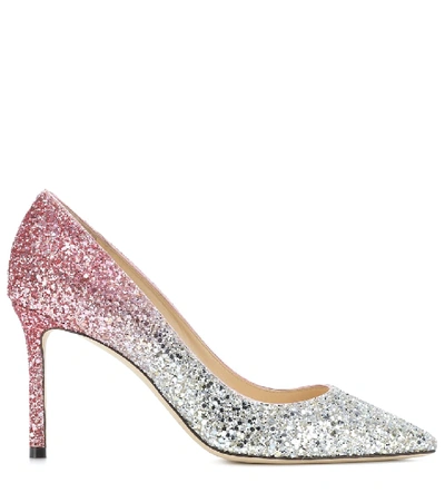 Shop Jimmy Choo Romy 85 Glitter Pumps In Silver