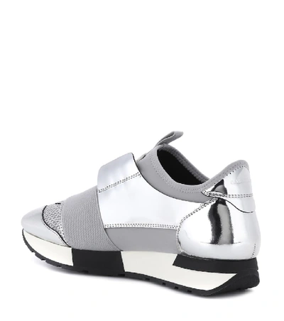 Shop Balenciaga Race Runner Leather Sneakers In Silver