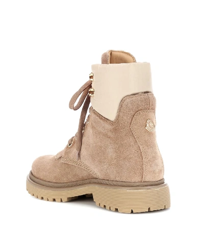 Shop Moncler Suede Ankle Boots In Beige