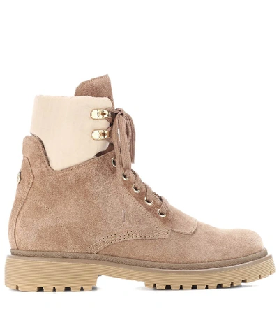 Shop Moncler Suede Ankle Boots In Beige