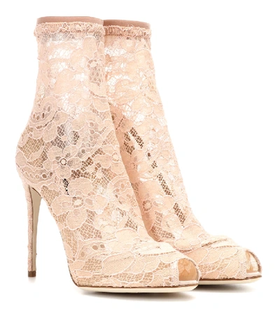 Shop Dolce & Gabbana Lace Ankle Boots In Pink