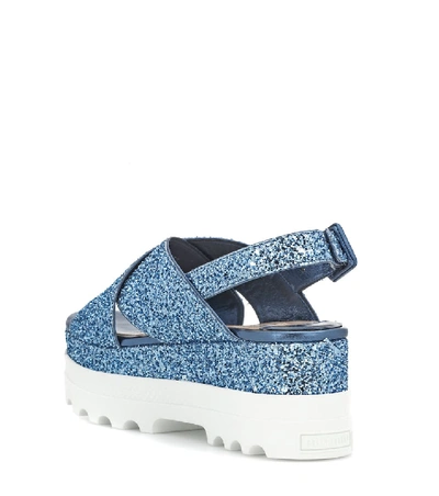 Shop Miu Miu Platform Glitter Sandals In Blue