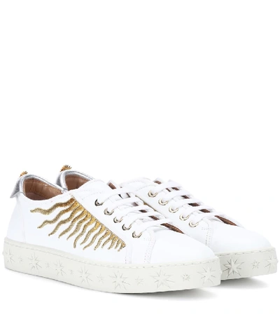 Shop Aquazzura Surflask Embroidered Leather Sneakers In White