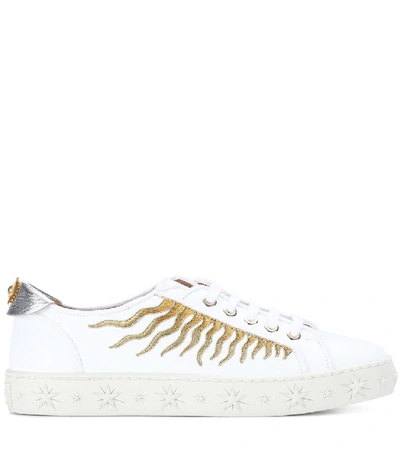 Shop Aquazzura Surflask Embroidered Leather Sneakers In White