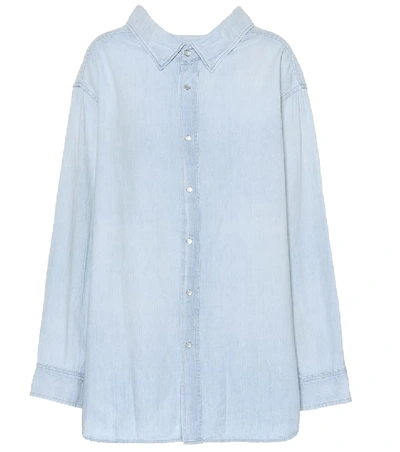 Shop Balenciaga Swing Collar Denim Shirt In Blue