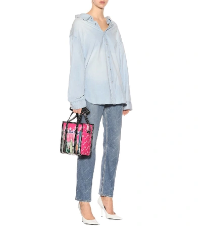 Shop Balenciaga Swing Collar Denim Shirt In Blue