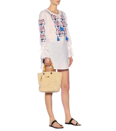 Shop Tory Burch Wildflower Embroidered Linen Dres In White