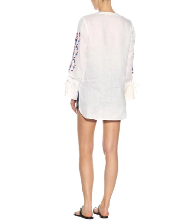 Shop Tory Burch Wildflower Embroidered Linen Dres In White