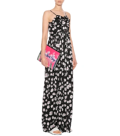 Shop Balenciaga Floral-printed Silk Jacquard Dress In Black