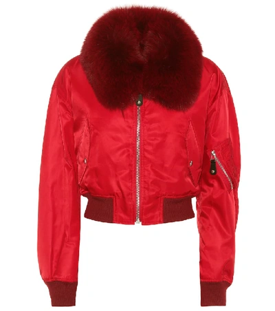 Shop Yves Salomon Fur-trimmed Bomber Jacket In Red