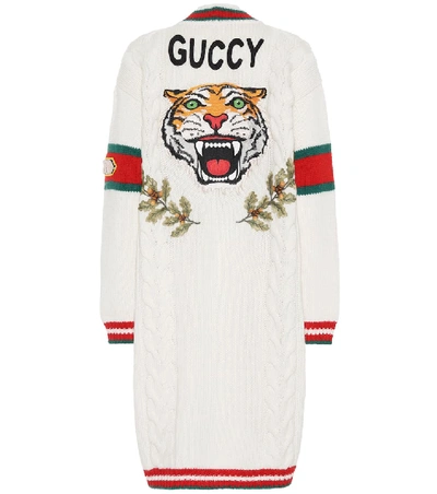 Shop Gucci Embroidered Wool Cardigan In Ivory