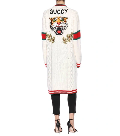 Shop Gucci Embroidered Wool Cardigan In Ivory