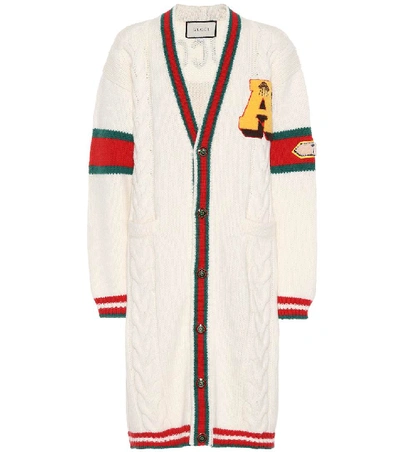 Shop Gucci Embroidered Wool Cardigan In Ivory