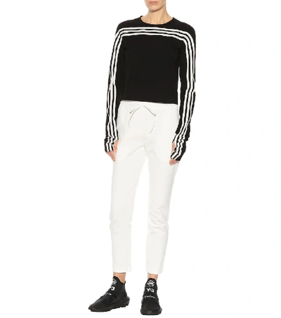 Shop Y-3 Matte Cotton-blend Track Pants In White