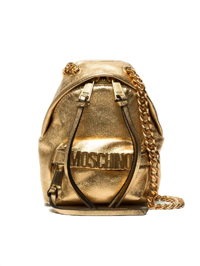 Shop Moschino Gold Backpack Leather Shoulder Bag