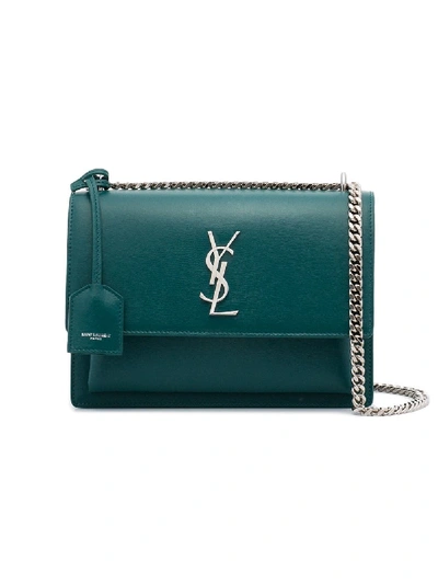 Shop Saint Laurent Green Sunset Monogram Leather Shoulder Bag