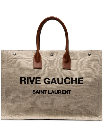 Shop Saint Laurent Rive Gauche Tote Bag - Neutrals