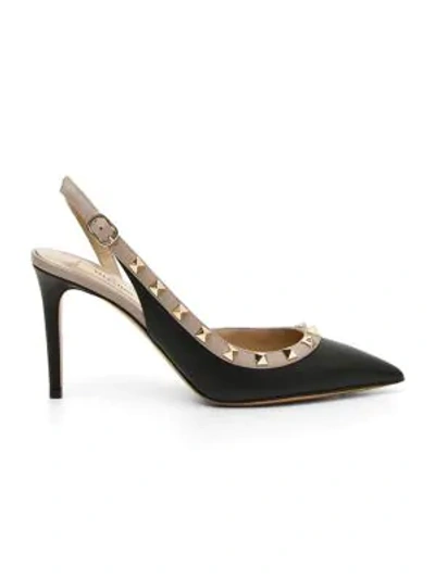 Shop Valentino Rockstud Smooth Leather Slingback Pumps In Multi