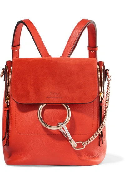 Shop Chloé Faye Small Textured-leather And Suede Backpack In Tomato Red
