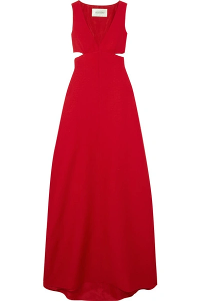 Shop Valentino Cutout Wool And Silk-blend Gown In Red