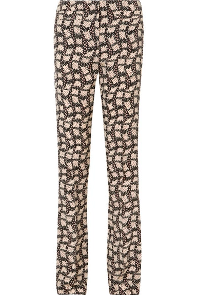 Shop Prada Printed Silk Crepe De Chine Flared Pants In Black