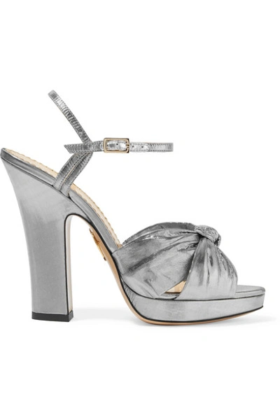 Shop Charlotte Olympia Farrah Knotted Lamé Platform Sandals In Silver