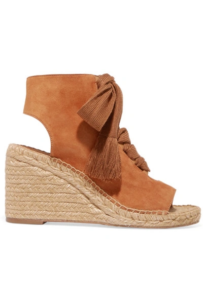 Shop Chloé Harper Lace-up Suede Espadrille Wedge Sandals In Tan