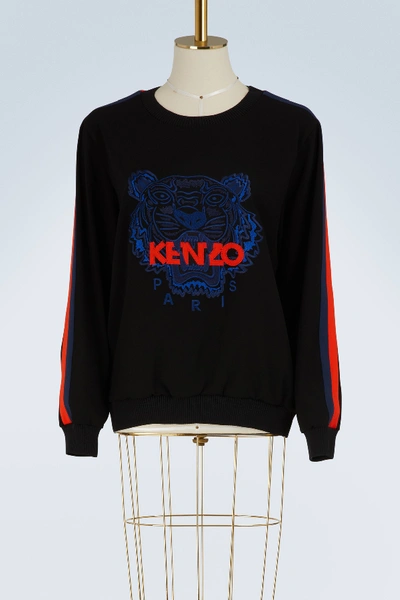 Shop Kenzo Tiger Embroidered Crepe Sweater In Black