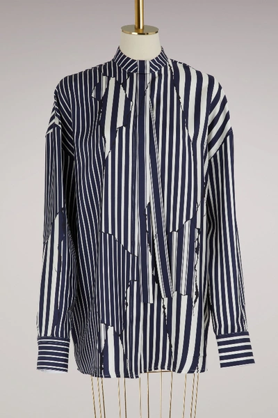 Shop Haider Ackermann Silk Oversize Shirt In Navy/white
