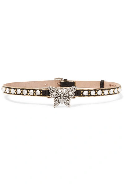 Shop Gucci Leather, Gold-plated And Crystal Choker In Black