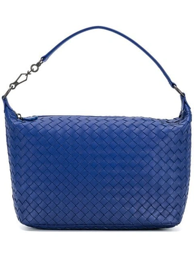 Shop Bottega Veneta Cobalt Intrecciato Nappa Small Shoulder Bag