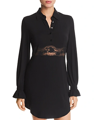 Shop La Perla Lapis Lace Long Sleeve Sleepshirt In Black