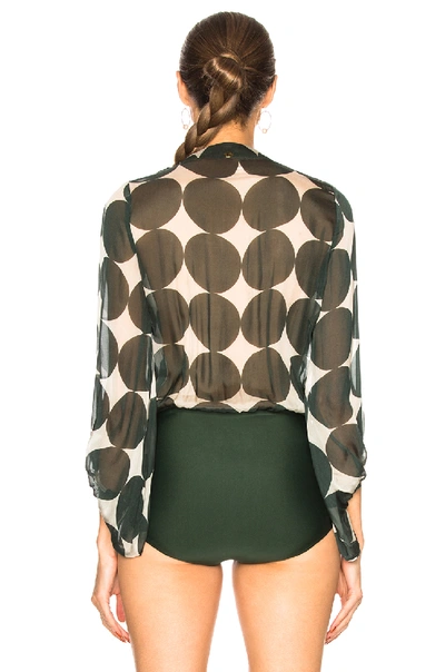 Shop Adriana Degreas Cacao Pois Bodysuit In Green,geometric Print