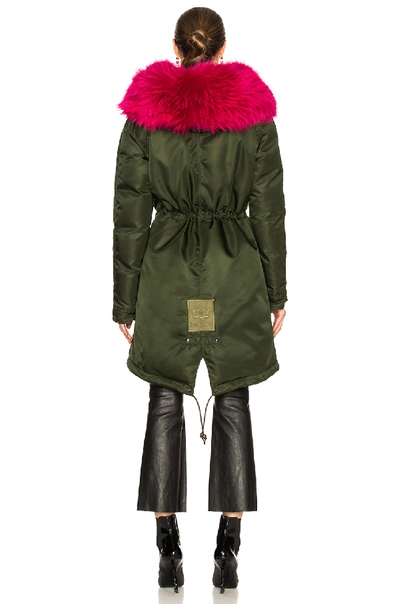 Shop Mr & Mrs Italy New York Down Jacket With Raccoon Fur Trim In Green