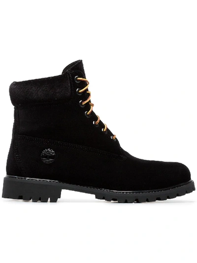 X Timberland black velvet boots