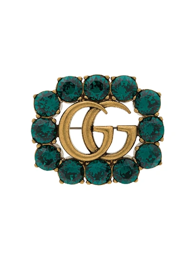 Shop Gucci Crystal-embellished Gg Brooch In Green