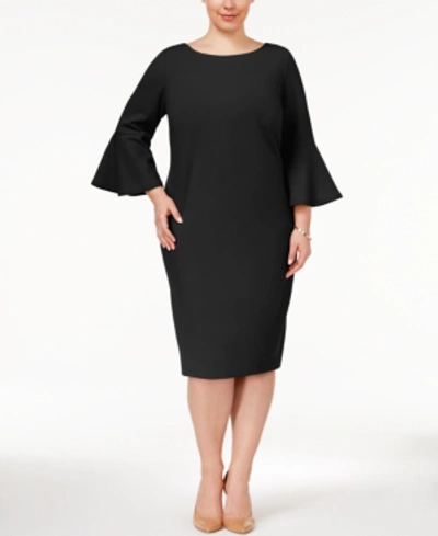 Shop Calvin Klein Plus Size Bell-sleeve Sheath Dress In Black
