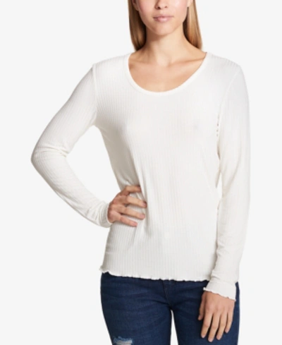 Shop Dkny Ribbed T-shirt In Ivory