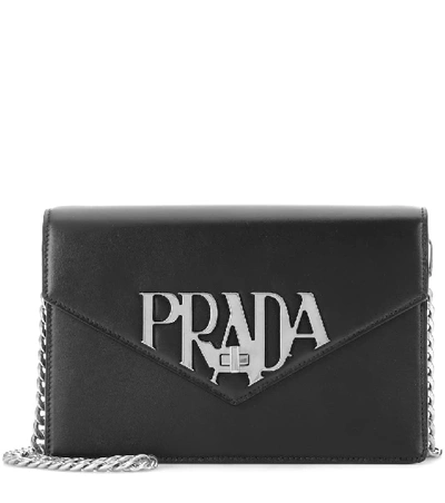 Shop Prada Embellished Shoulder Bag In Black