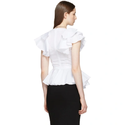 Shop Alexander Mcqueen White Ruffled V-neck Blouse