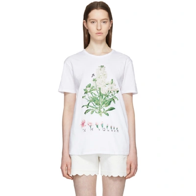 Shop Alexander Mcqueen White Embroidered Botanical T-shirt In 0900 White