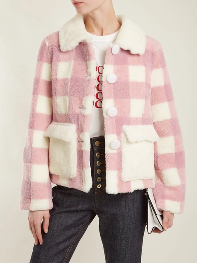 Saks Potts Lucy Checked Shearling Jacket In Pink White | ModeSens