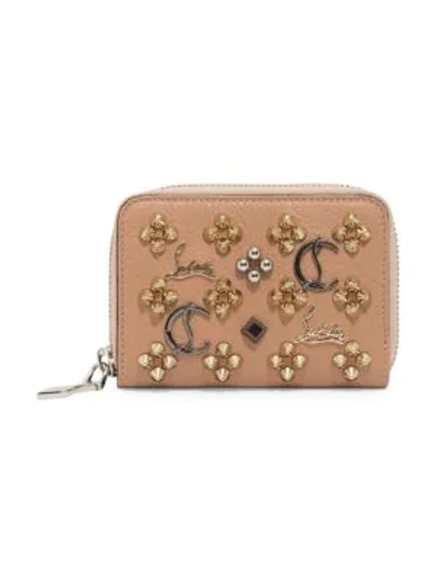 Shop Christian Louboutin Panettone Studded Leather Coin Wallet In Nude Multi