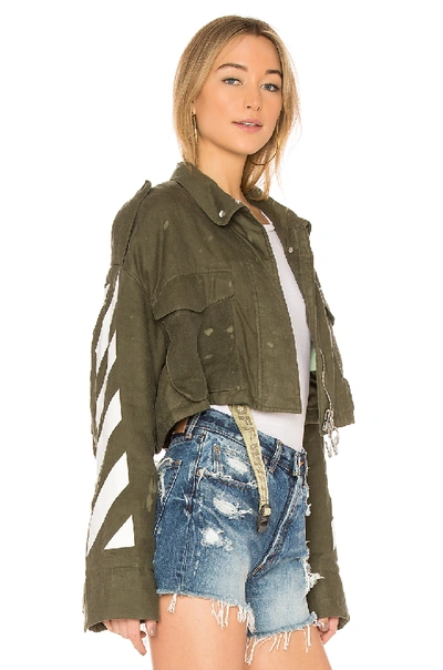 Shop Off-white Diagonal Cropped M65 Military Jacket In Army