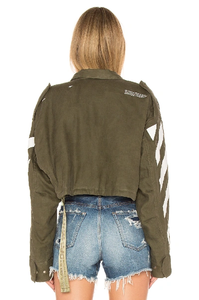 Shop Off-white Diagonal Cropped M65 Military Jacket In Army