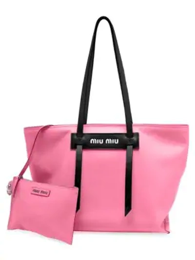 Shop Miu Miu Small Grace Luxe Leather Tote In Pink