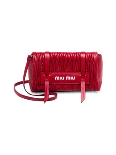 Shop Miu Miu Matelasse Leather Convertible Clutch In Red